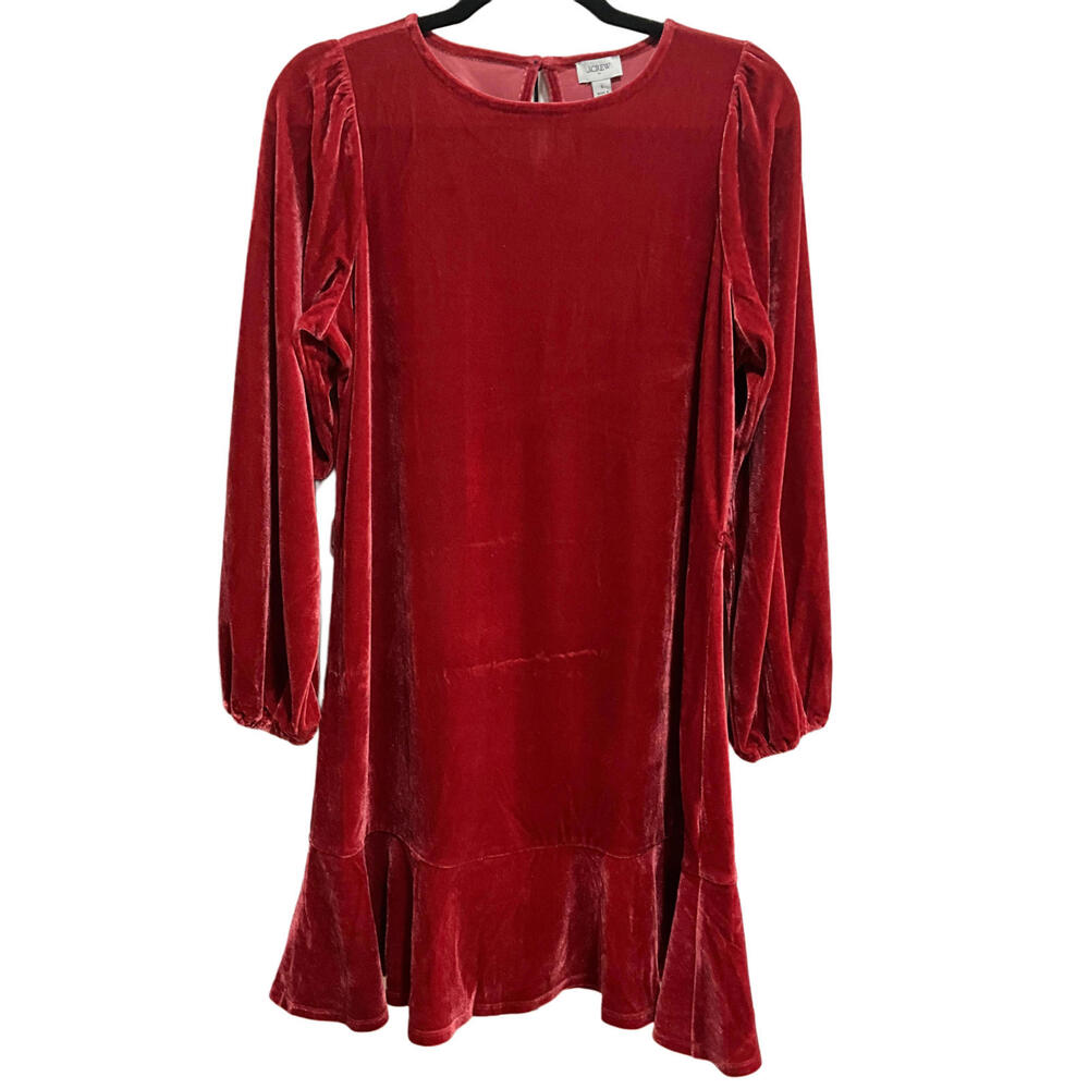 SALE❣️NWT J.CREW Y2K Red Velvet Ruffle Knee Mini Dress Retro It Girl Date Night - Picture 9 of 10